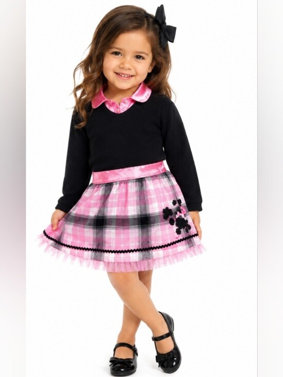 Youngland Other - NWT Youngland Girls Pink Plaid Tulle-Trim Skirted Dress (Sz:6x)